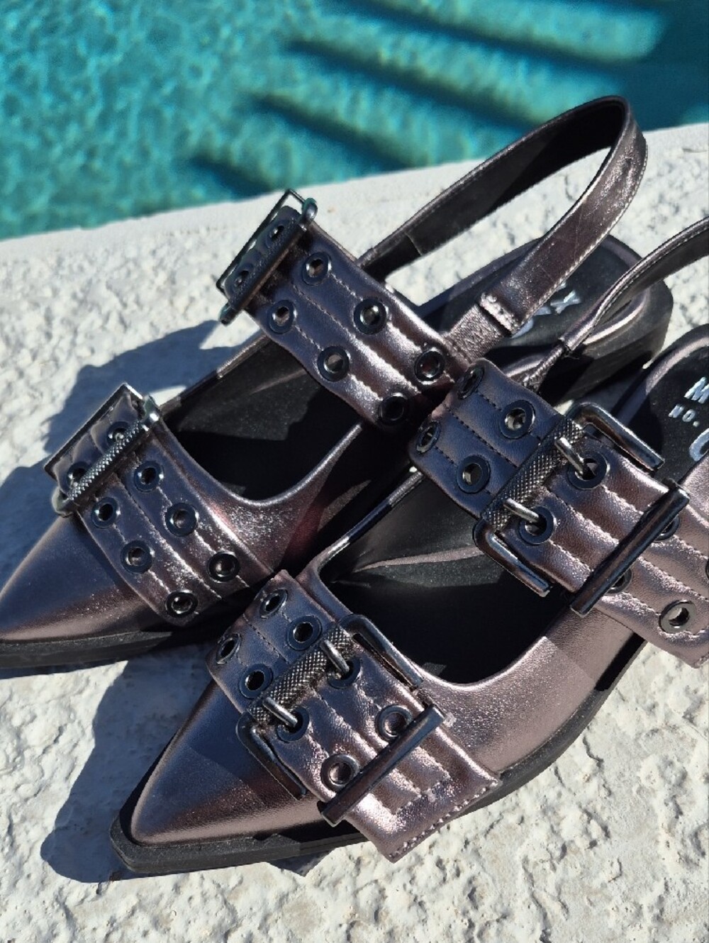 Mix No. 6 Metallic Dark Silver Iridescent Buckle Flats - Picture 2 of 12